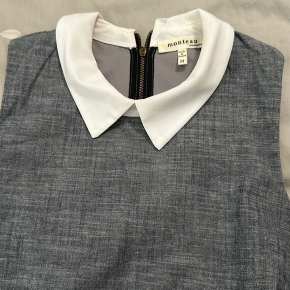 Grey, tulip hem, shift dress with white collar - Picture 1 of 4